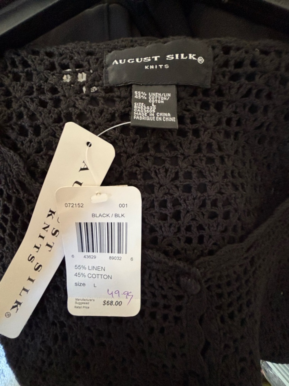 august silk Black Crochet Open-Knit Long Sleeve Top - Picture 3 of 3